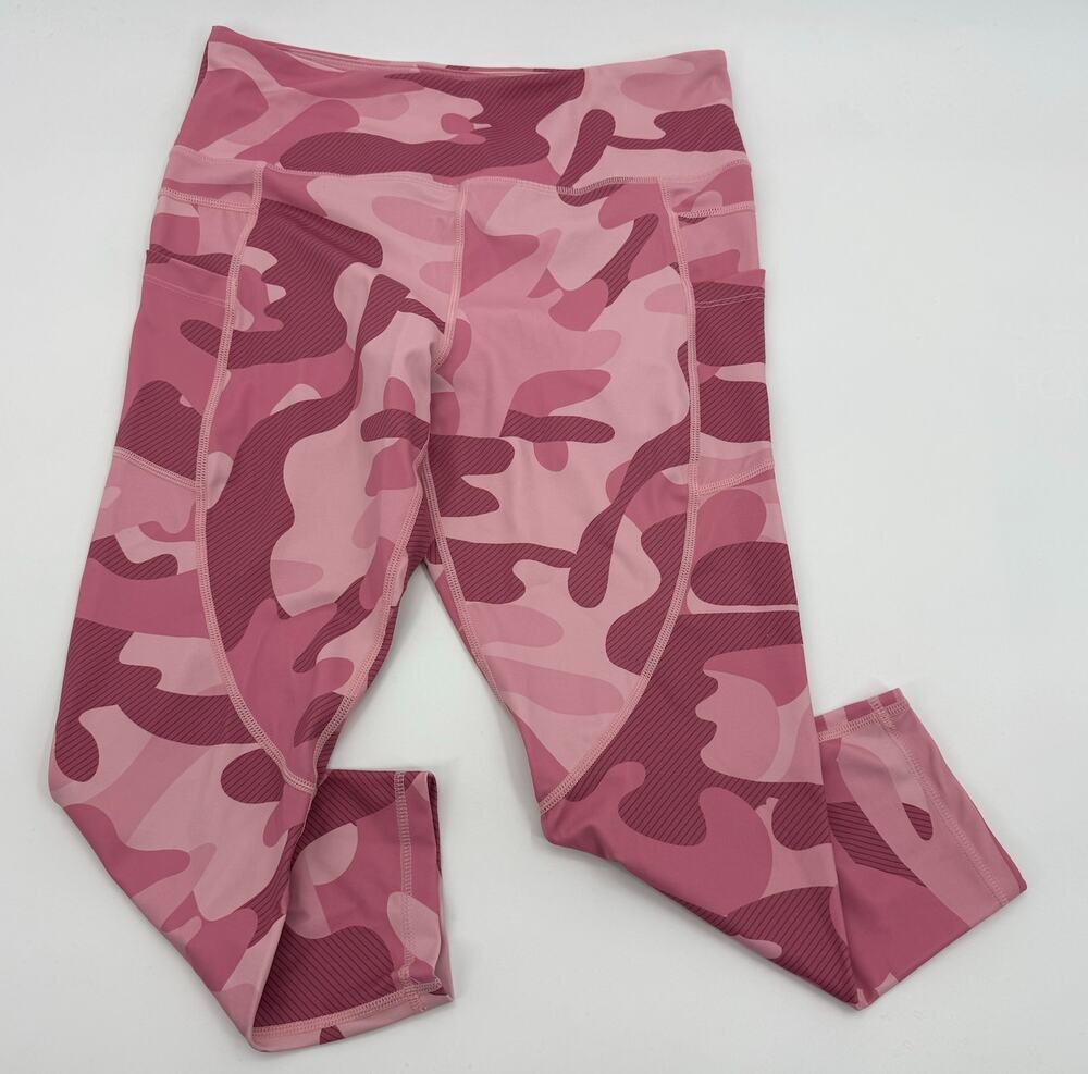 ZYIA Capri Leggings Womens Size 12 Pink Camo Print Mid Rise Thigh Pocket